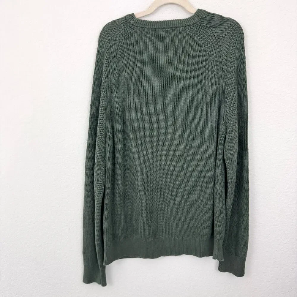J. Crew Mens Heritage Cotton Ribbed Sweater Size L Crew Cotton Pullover Green